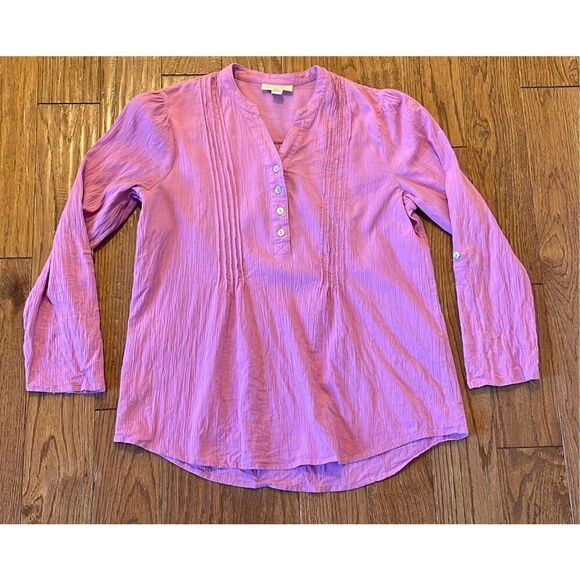 Appleseed’s cotton pink pleat front popover blouse medium - Picture 2 of 8